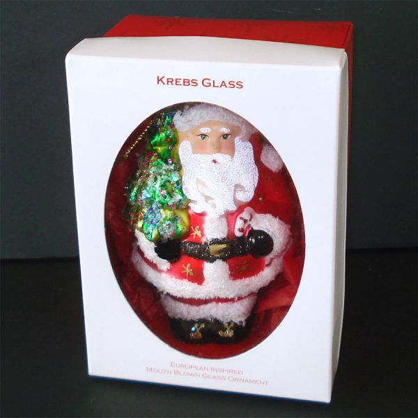 Krebs Glass Santa Claus With Tree Christmas Ornament in Box #3