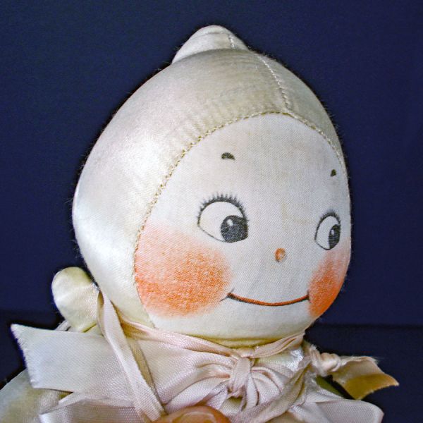 1920s Krueger Cuddle Kewpie Doll With Tag, Cream Color Satin #3