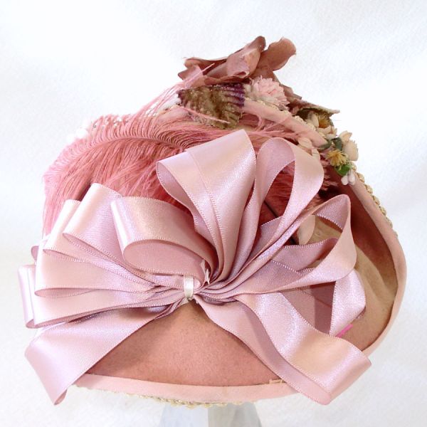 Fancy Lavender Doll Hat Flowers Ribbons Ostrich Feather #4