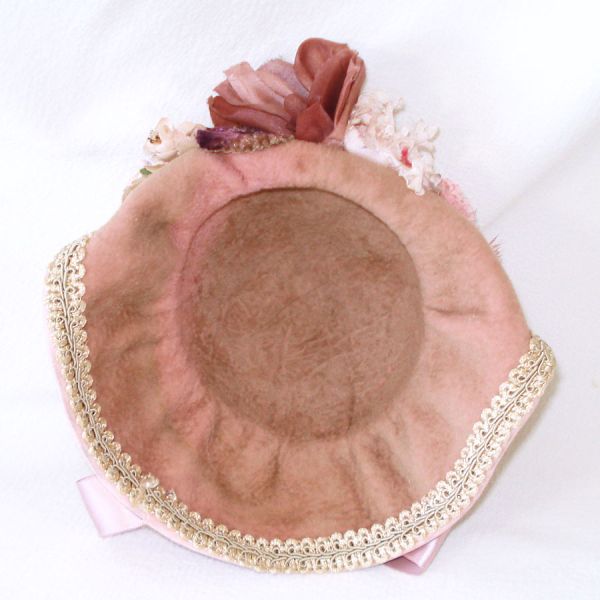 Fancy Lavender Doll Hat Flowers Ribbons Ostrich Feather #5