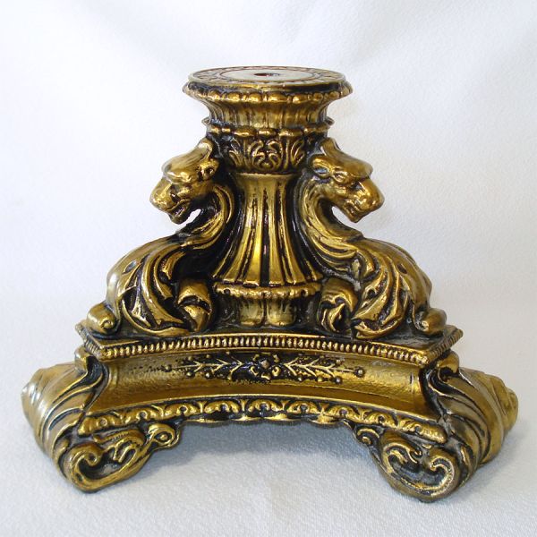 Hollywood Regency Baroque Cast Metal Ornate Lion Heads Lamp Base Part