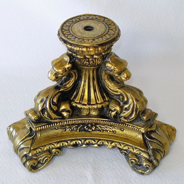 Hollywood Regency Baroque Cast Metal Ornate Lion Heads Lamp Base Part #2