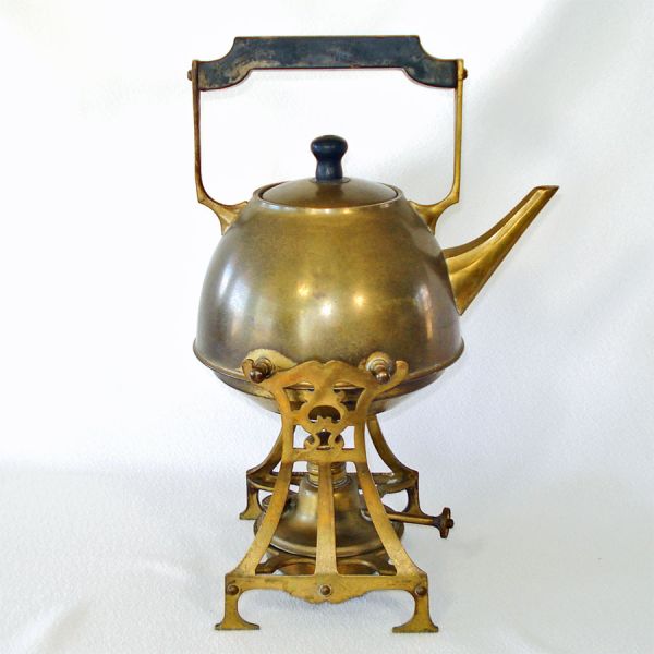 Antique Manning Bowman Brass Spirit Kettle With Stand