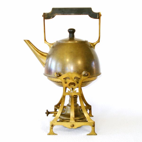 Antique Manning Bowman Brass Spirit Kettle With Stand #2