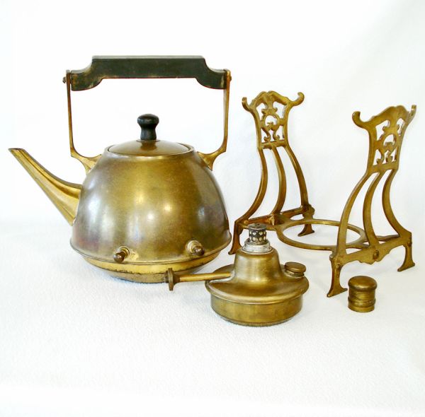 Antique Manning Bowman Brass Spirit Kettle With Stand #3