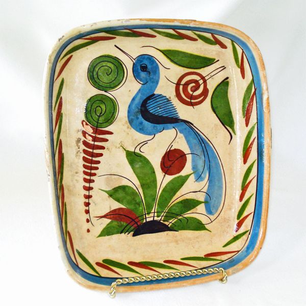 Tlaquepaque Tonala Pottery Vintage Mexican Bird Folk Art Platter Dish