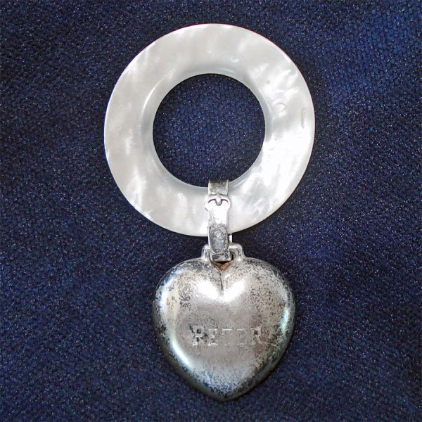 Sterling Silver Heart Baby Teether Ring Engraved Peter 1965 #3