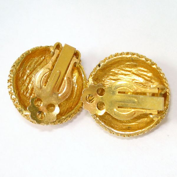 Orange Yellow Cabochon Clip Earrings in Goldtone Oval Setting #2