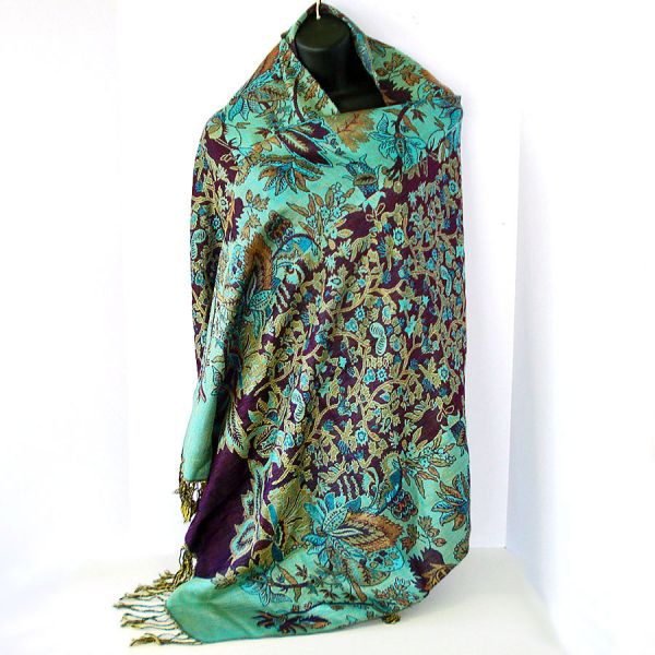 Pashmina Floral Paisley Wrap Shawl Greens Turquoise Purple