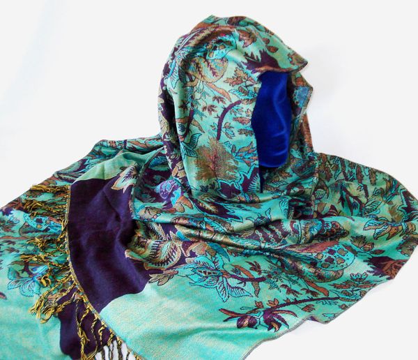Pashmina Floral Paisley Wrap Shawl Greens Turquoise Purple #2