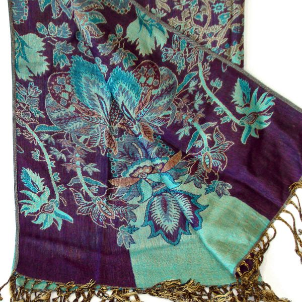 Pashmina Floral Paisley Wrap Shawl Greens Turquoise Purple #3