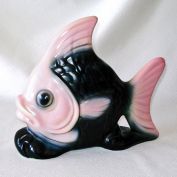 Pink Black Angel Fish Pottery Wall Pocket Planter