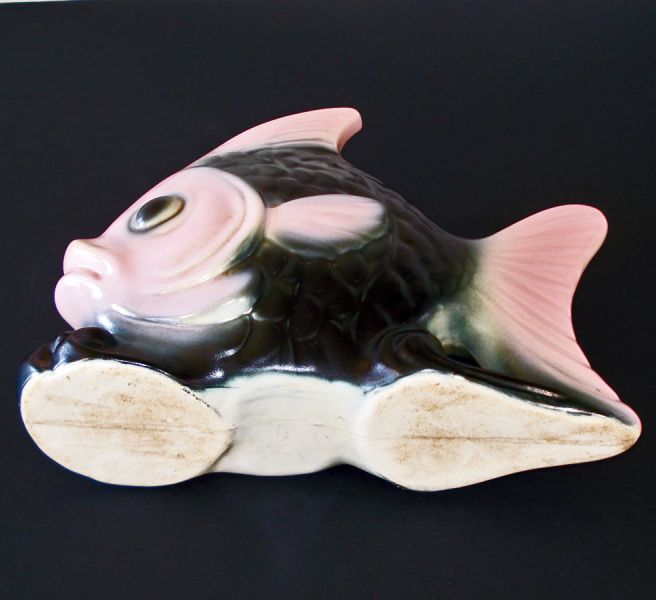 Pink Black Angel Fish Pottery Wall Pocket Planter #3