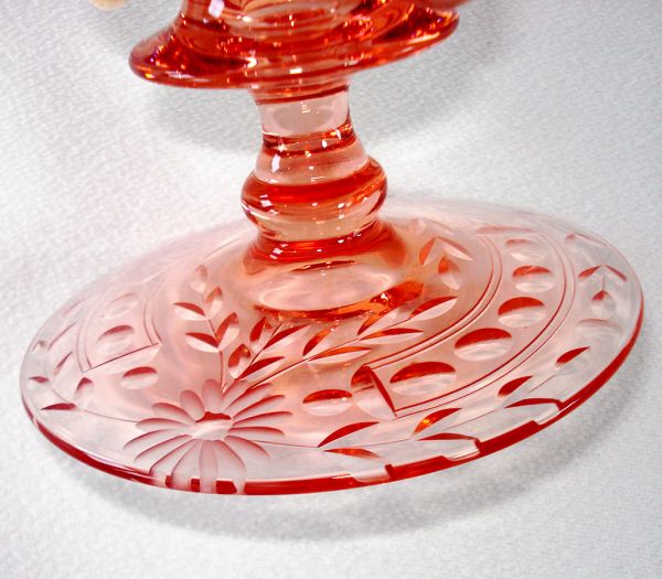 Pink Glass Candlestick With Floral Cutting #2