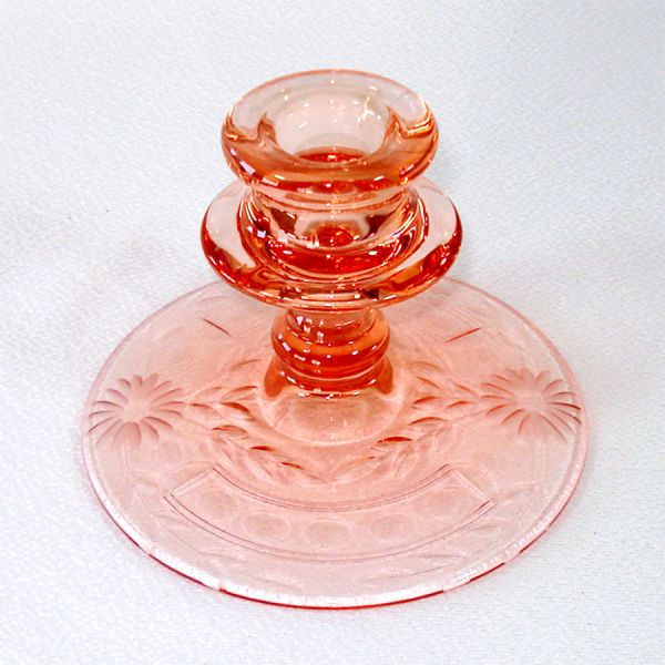 Pink Glass Candlestick With Floral Cutting #3