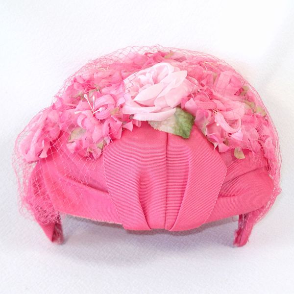Bright Pink Flowers Close Fitting Fascinator Hat With Veil #4