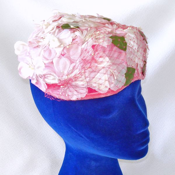 Pink Flowers Ladies Pillbox Cocktail Hat
