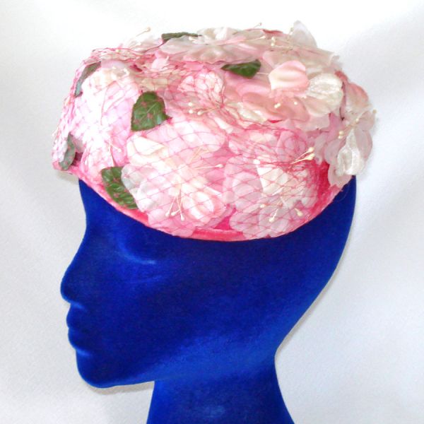 Pink Flowers Ladies Pillbox Cocktail Hat #2
