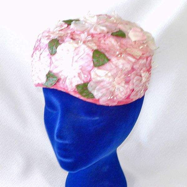Pink Flowers Ladies Pillbox Cocktail Hat #3