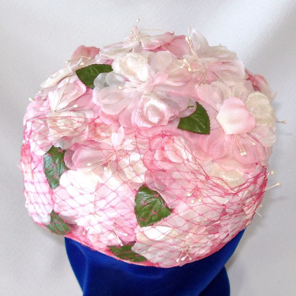 Pink Flowers Ladies Pillbox Cocktail Hat #4