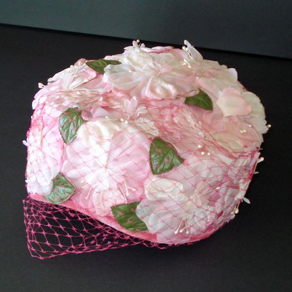 Pink Flowers Ladies Pillbox Cocktail Hat #5