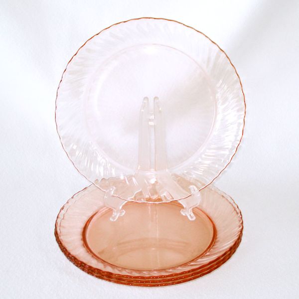 Arcoroc France Rosaline Pink Swirl 4 Glass Salad Plates