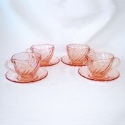 Arcoroc France Rosaline Pink Swirl 4 Cup and Saucer Sets