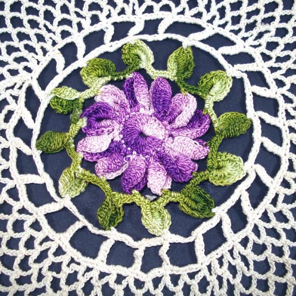 3 Crocheted Purple Pansy Flower Vintage Doilies #2