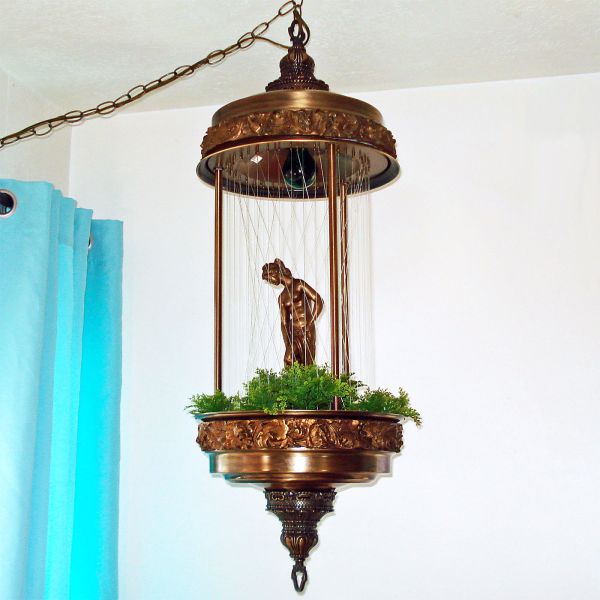 Johnson 1970s Hanging Goddess 36 Inch Rain Oil Lamp Working