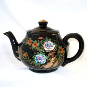 Moriage Flowers 1930s Quality Black Redware Teapot