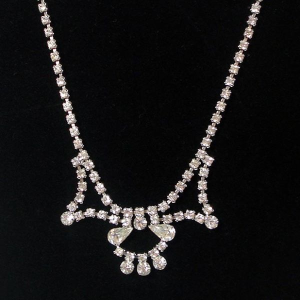 Clear Rhinestone Necklace and Screw Back Earrings #2