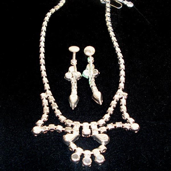 Clear Rhinestone Necklace and Screw Back Earrings #4