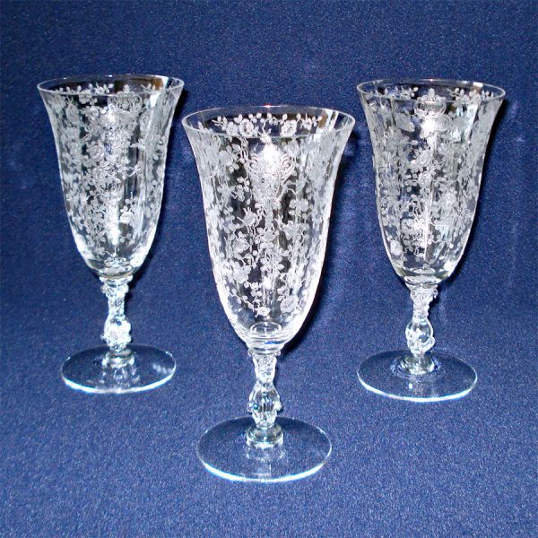 Cambridge Rose Point 3 Footed Tumbler Goblets 10 Ounce