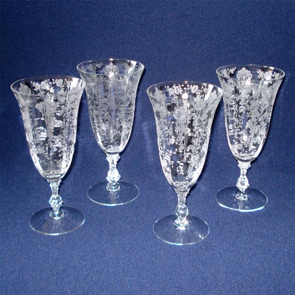 Cambridge Rose Point 4 Iced Tea Goblets 12 Ounce Pristine