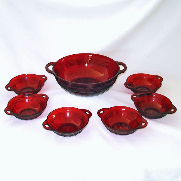 Hocking Coronation Royal Ruby Glass 7 Piece Berry Bowl Set