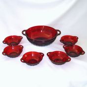 Hocking Coronation Royal Ruby Glass 7 Piece Berry Bowl Set