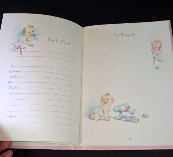 Pink Satin 1940 Baby Birth Record Book Unused Painted Cover #6