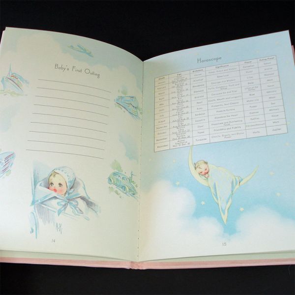 Pink Satin 1940 Baby Birth Record Book Unused Painted Cover #7