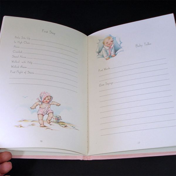 Pink Satin 1940 Baby Birth Record Book Unused Painted Cover #8