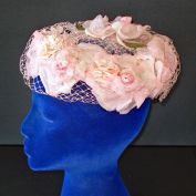 Pink Roses Peonies Flowered Pillbox Vintage Ladies Hat
