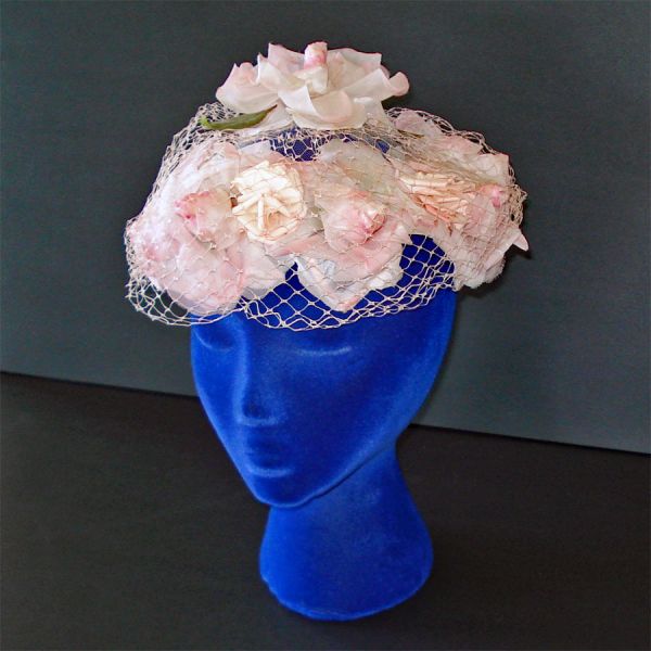 Pink Roses Peonies Flowered Pillbox Vintage Ladies Hat #2