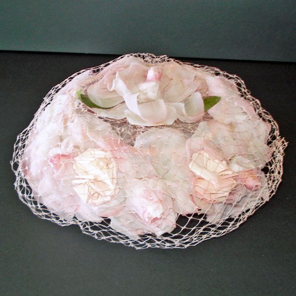 Pink Roses Peonies Flowered Pillbox Vintage Ladies Hat #3