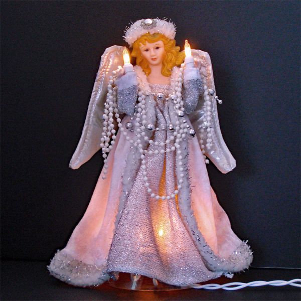 Silver White Snow Angel Lighted Christmas Tree Topper in Original Box #3