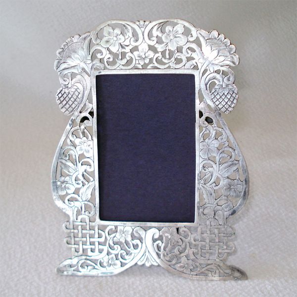 Antique Pair Miniature Engraved Silverplate Picture Frames #2