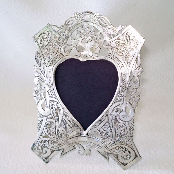 Antique Pair Miniature Engraved Silverplate Picture Frames #3