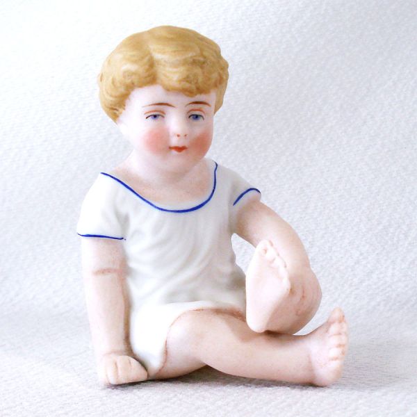 German Bisque Sitting Piano Baby Figurine 3 Inches #2