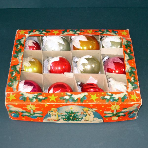 Box Shiny Brite Mica Frost Snowcap Glass Christmas Ornaments