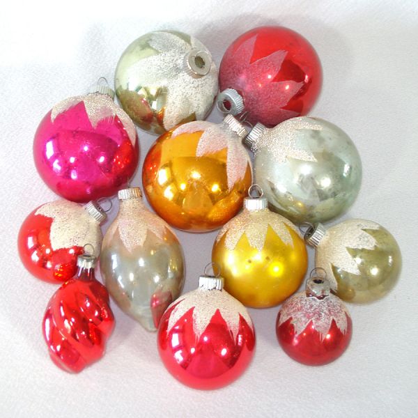Box Shiny Brite Mica Frost Snowcap Glass Christmas Ornaments #3