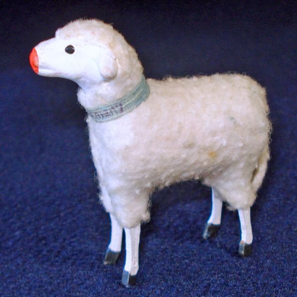 Antique German Stick Leg Woolly Sheep Christmas Putz Toy Figure