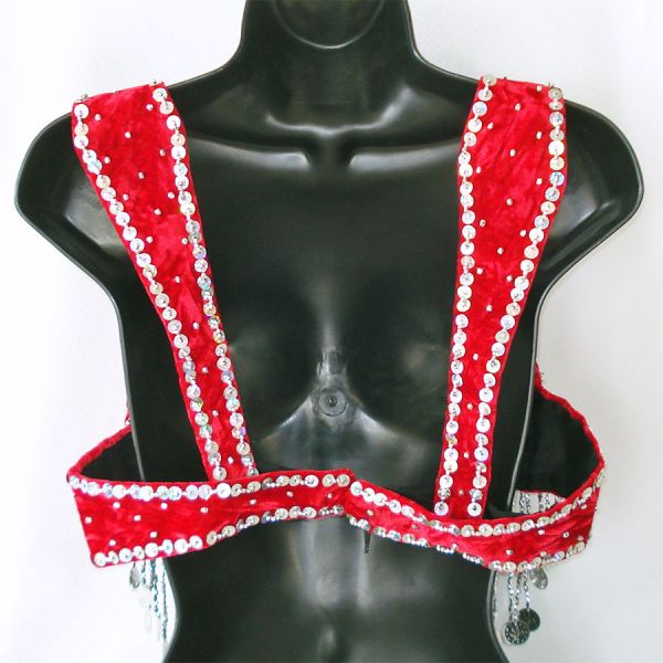 Belly Dance Bra Red Velvet, Coins, Beads, Sequins #2